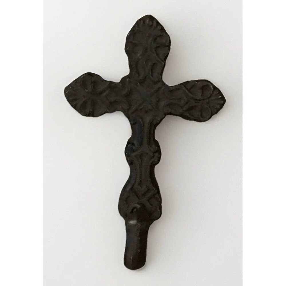Rustic Cast Iron Cross Wall Hook. 5 inches tall. Farmhouse Decor.